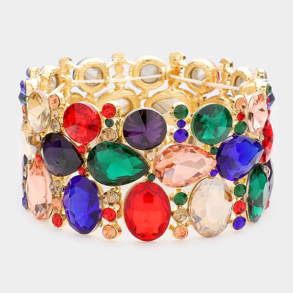 Rainbow Teardrop Crystal Marquise Stretch Evening Bracelet